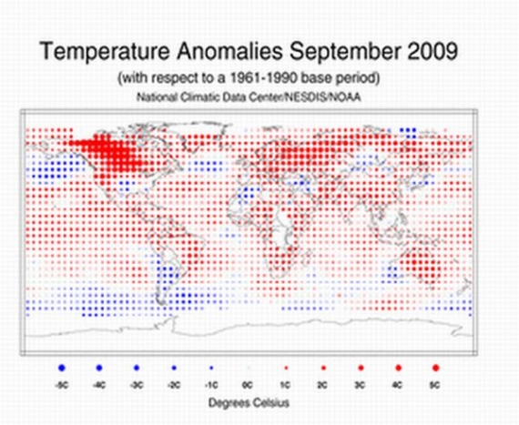 Anomalie temperatury - wrzesień 2009 Anomalie temperatury - wrzesień 2009