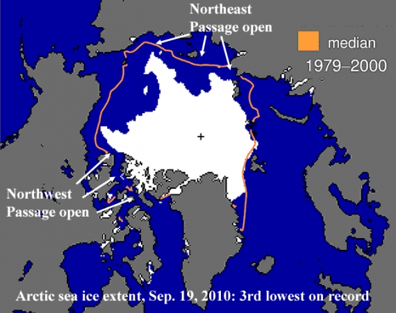 Minimum zasięgu lodu arktycznego osiągnięte 21 września 2010 
