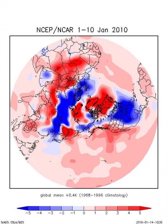 Półkula północna - odchylenia od średniej Półkula północna - odchylenia od średniej