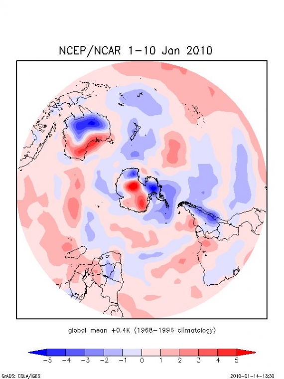 Półkula południowa - odchylenia od średniej Półkula południowa - odchylenia od średniej