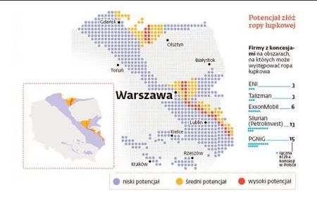 Potencjalne lokalizacje złóż ropy łupkowej