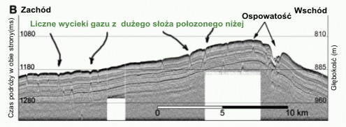 Pęknięcia w dnie oceanicznym w obszarze złóż hydratów.