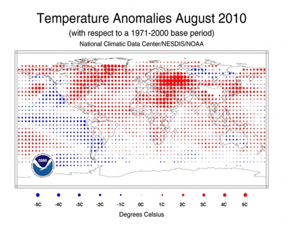 Anomalie temperatury - sierpień 2010