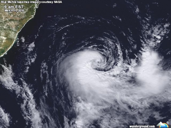 Zdjęcie satelitarne brazylijskiego tropikalnego sztormu Anita.