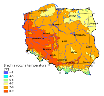 Średnia temperatura w Polsce
